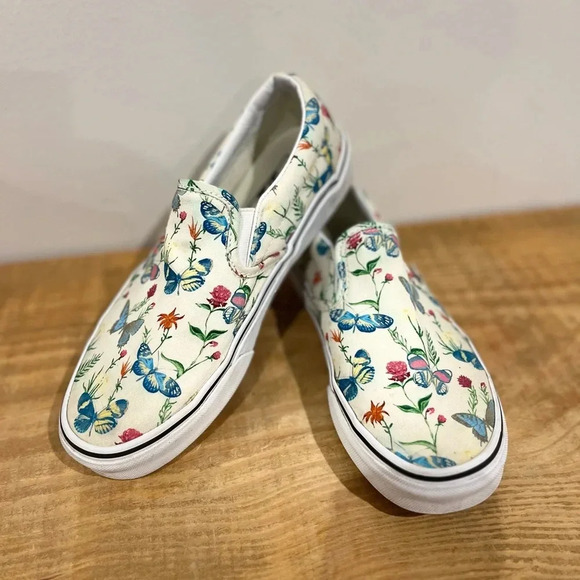 Vans Shoes - Vans white floral butterfly sneakers Womens 7.5